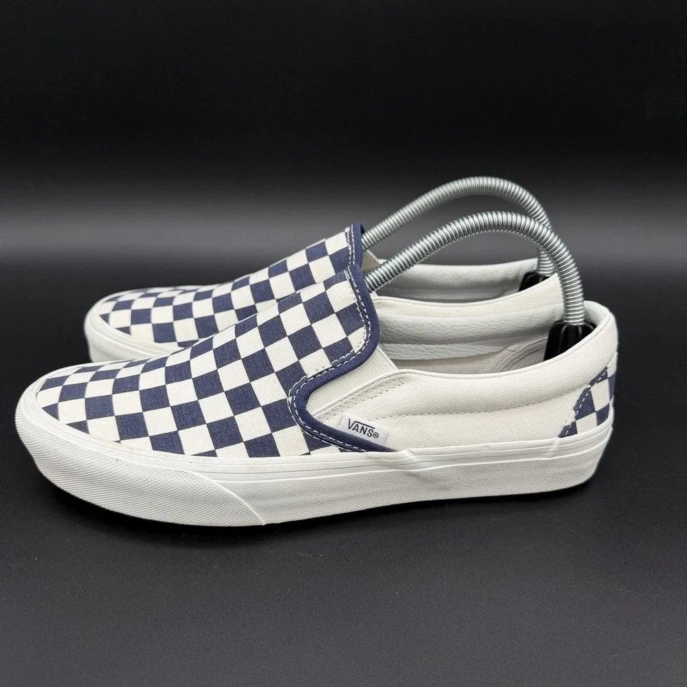 Vans Classic Slip-On Checkerboard Navy Blue White Skate Shoes Mens 8 Womens 9.5